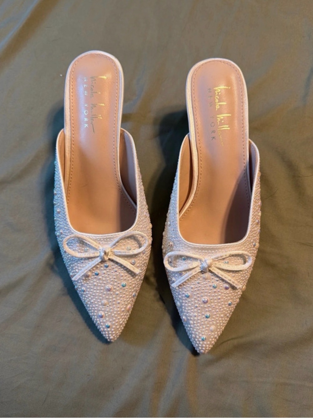 Nicole Miller Pink Pearl-Embellished Pointed Mule